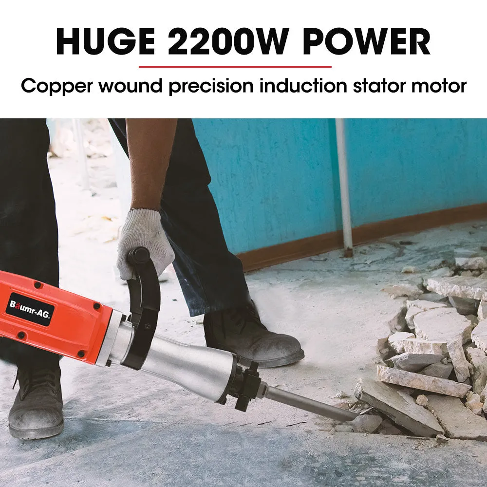 2200W Heavy Duty Electric Demolition Jackhammer, 3 Chisels & Case - Baumr-AG