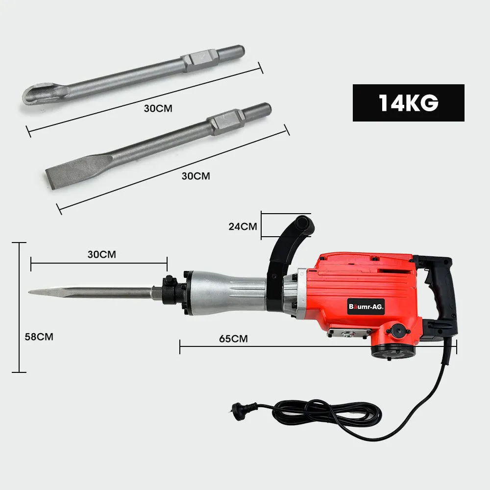 2200W Heavy Duty Electric Demolition Jackhammer, 3 Chisels & Case - Baumr-AG