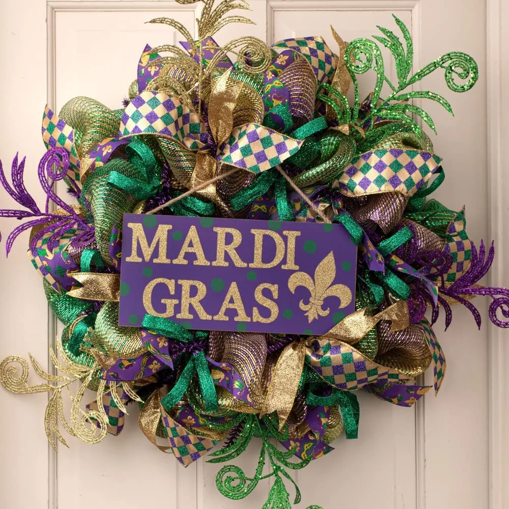 Gold Glittered Mardi Gras Sign - 12.5" x 6"