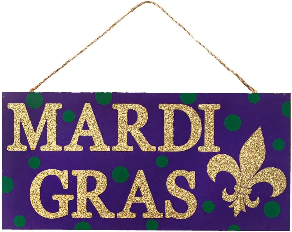 Gold Glittered Mardi Gras Sign - 12.5" x 6"