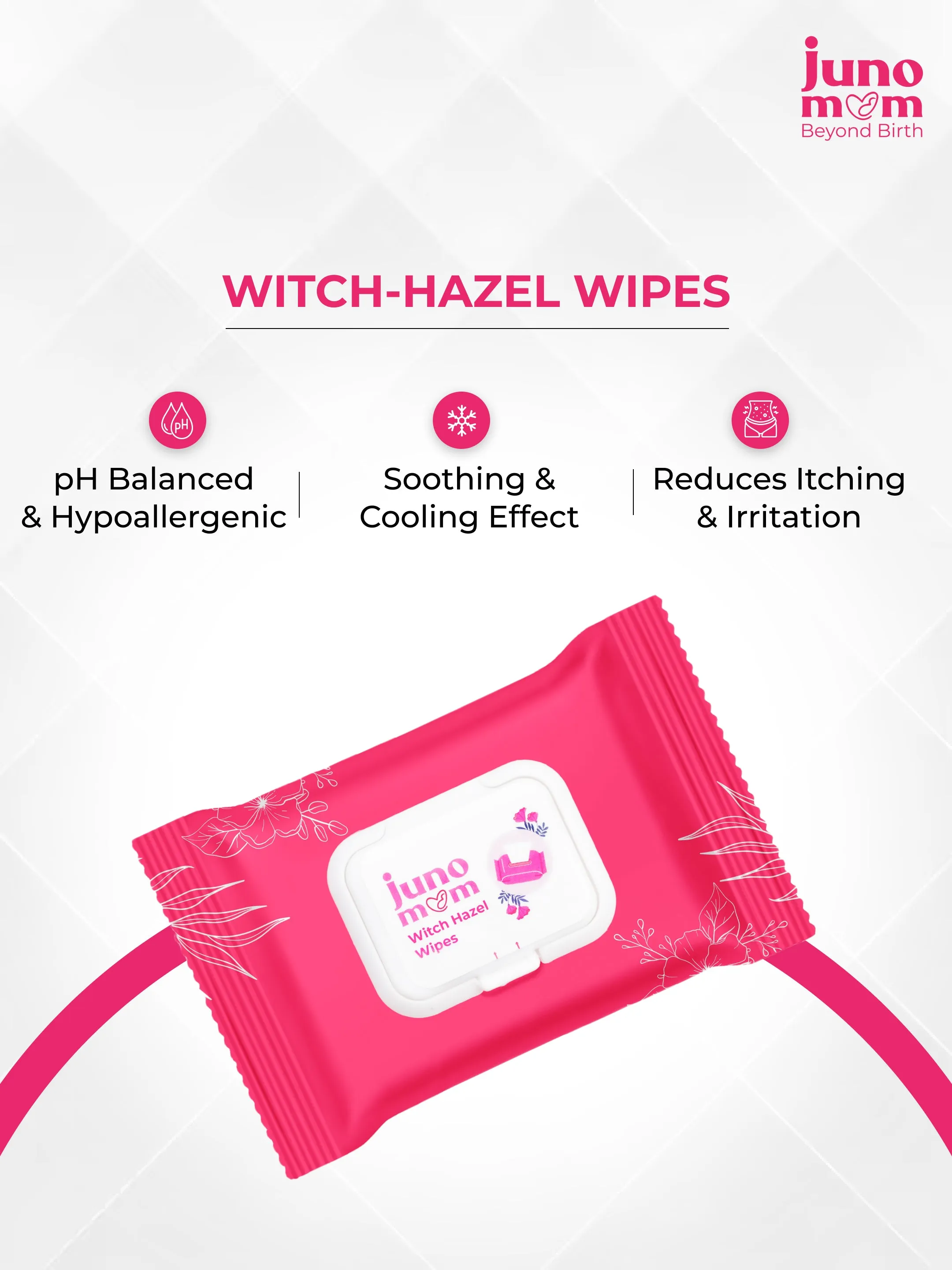 Juno Mom Witch-Hazel Wipes | 125 Pulls (Pack of 5) | Instant Cooling Wet Wipes