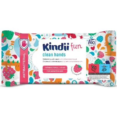 Kindii Fun Clean Hands Refreshing Anti-Bacterial Wet Wipes x60