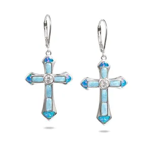 Larimar & Opal Ke'a Cross Earrings