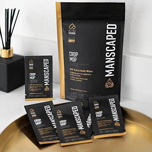 MANSCAPED™ Crop Mop™ On-The-Go Individually Wrapped Ball Wipes, Anti-Chafing Male Hygiene Body Wipes, Cleaning Wipe Designed for the Male Groin Area with Refreshing Aloe Vera, 15 Pack