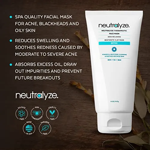 Neutralyze Acne Face Mask - Bentonite Clay, 2% Salicylic Acid & Bakuchiol (Retinol Alternative) - Maximum Strength Deep Pore Cleansing Clay Mask for Acne, Oily Skin & Blackheads (120  Day Acne Mask)