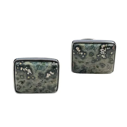 Ocean Jasper Green Sterling Silver Cufflinks