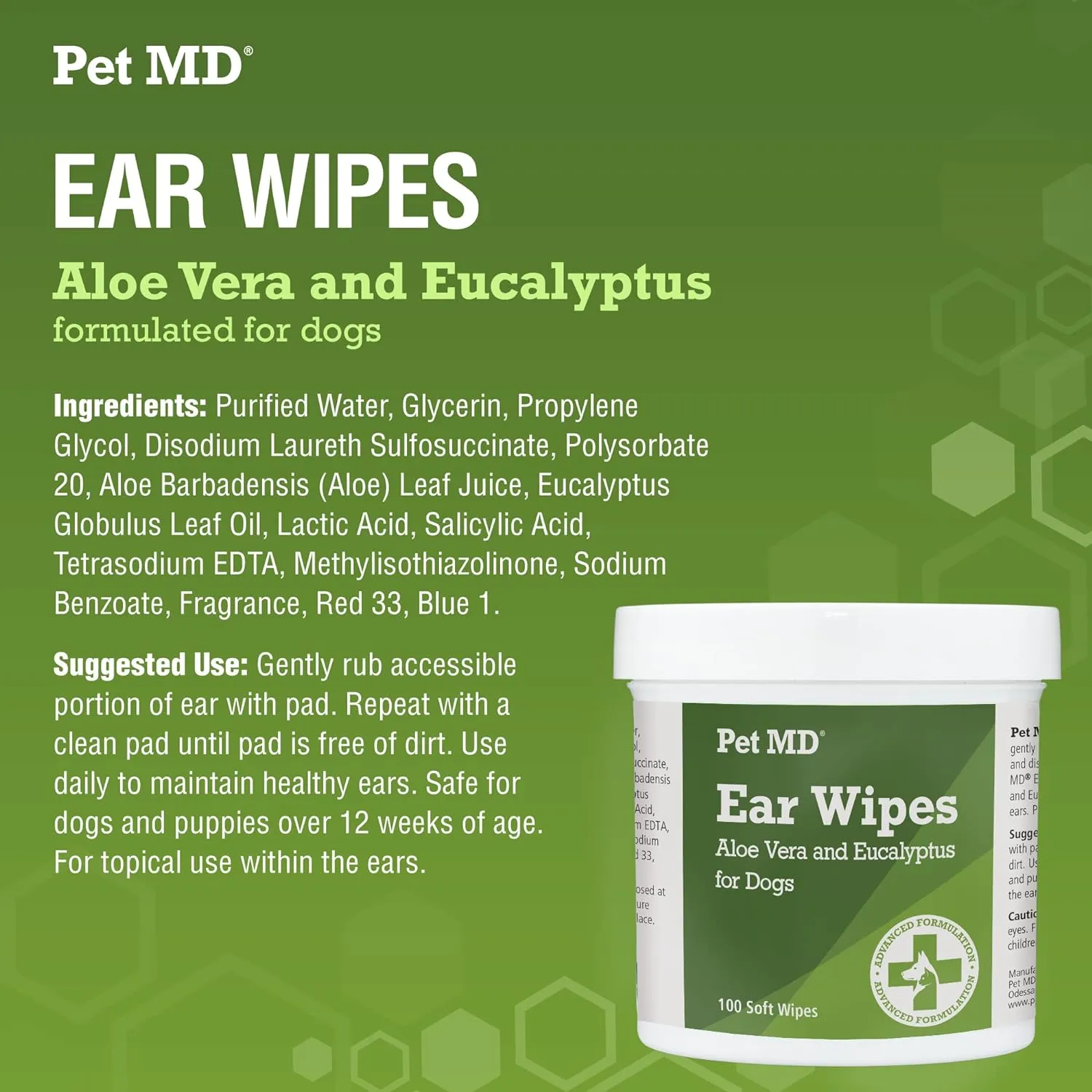 Pet MD Ear Cleaning Wipes for Dogs - Aloe and Eucalyptus Otic Cleanser - 100 Count: Soothes Itching and Prevents Infections