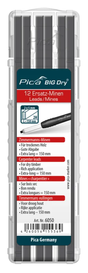 Pica BIG Dry Longlife Construction Marker Carpenter Graphite Leads (12/Pack)